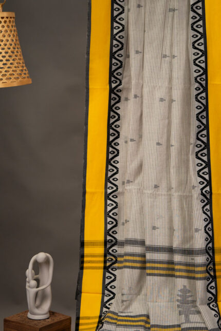Dhaniakhali – Grey Yellow Pure Cotton Handloom Saree