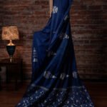 Bolpur – Blue Floral and Vine Motif Khesh Cotton Kantha Saree