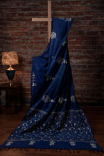 Bolpur – Blue Floral and Vine Motif Khesh Cotton Kantha Saree
