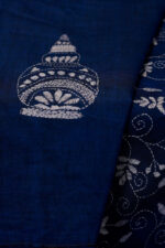 Bolpur – Blue Floral and Vine Motif Khesh Cotton Kantha Saree - Image 3