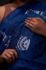 Bolpur – Blue Floral and Vine Motif Khesh Cotton Kantha Saree - Image 4