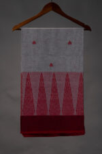 Dhaniakhali – Grey With Heart Motif Temple Border Pure Cotton Handloom Saree - Image 2