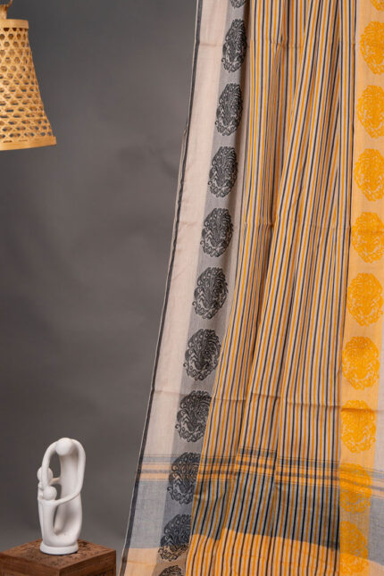 Dhaniakhali – Yellow Black Border Pure Cotton Handloom Saree