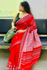 Phulia – Red Pure Khadi Cotton Handloom Saree