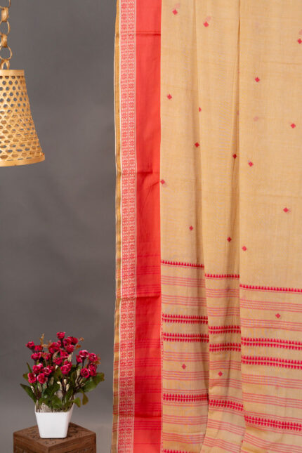 Dhaniakhali – Caramel with Diamond Motif Pure Cotton Handloom Saree