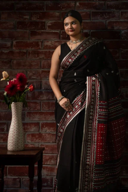 Phulia – Red and Black Pure Khadi Cotton Handloom Saree