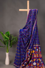 Bolpur – Wild Flower Royal Blue Blended Silk Kantha Saree - Image 2
