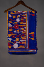Bolpur – Wild Flower Royal Blue Blended Silk Kantha Saree - Image 3