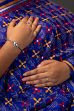 Bolpur – Wild Flower Royal Blue Blended Silk Kantha Saree - Image 5