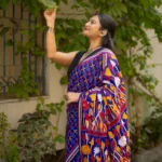 Bolpur – Wild Flower Royal Blue Blended Silk Kantha Saree