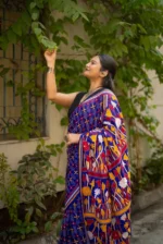 Bolpur – Wild Flower Royal Blue Blended Silk Kantha Saree