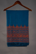 Bolpur – Exclusive Muted Blue with Orange Blended Silk Kantha Saree - Image 3