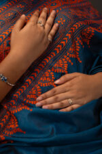 Bolpur – Exclusive Muted Blue with Orange Blended Silk Kantha Saree - Image 5