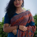 Bolpur – Exclusive Muted Blue with Orange Blended Silk Kantha Saree