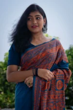 Bolpur – Exclusive Muted Blue with Orange Blended Silk Kantha Saree