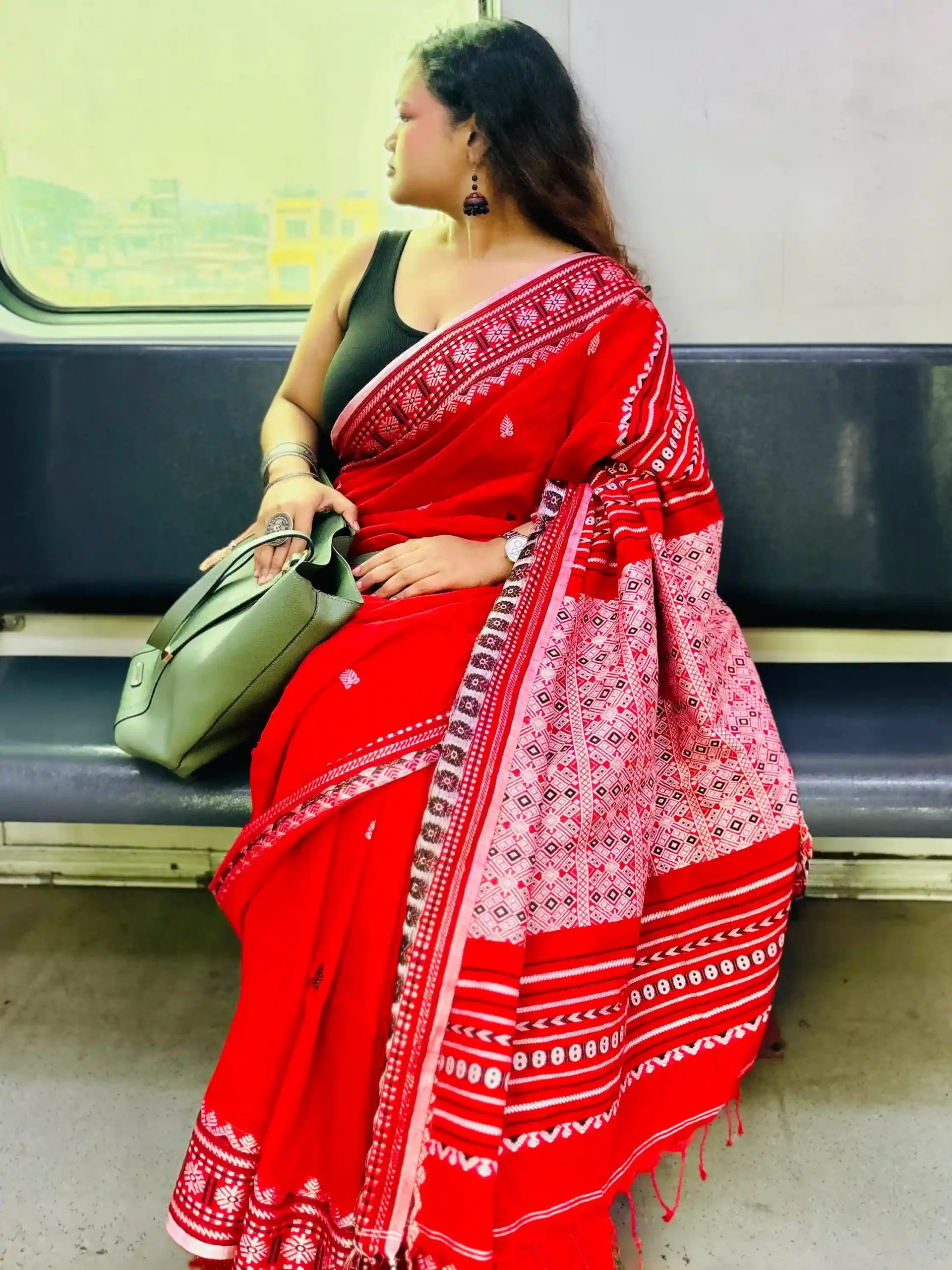 IMG_3353_11zon Phulia – Red Pure Khadi Cotton Handloom Saree - Image 1