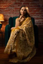 Bolpur – Mustard Yellow Floral Pure Gachi Tussar Reverse Kantha Saree