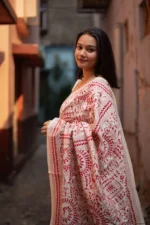 Bolpur – Red Warli Art Tussar Silk Kantha Saree