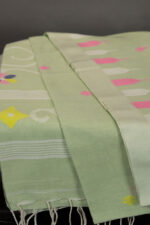 Phulia – Mint Green Pure Cotton Handloom Jamdani Saree - Image 3