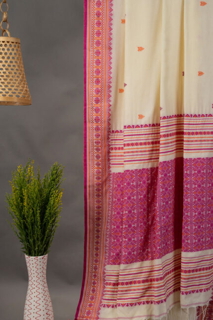 Phulia – Pink and Orange Hearts Pure Khadi Cotton Handloom Saree