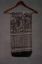 Bolpur – Black Warli Art Pure Bangalore Silk Kantha Saree - Image 3