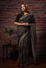 Bolpur – Black Warli Art Pure Bangalore Silk Kantha Saree