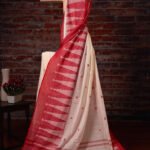 Dhaniakhali – White with Heart Motif Temple Border Pure Cotton Handloom Saree