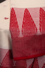 Dhaniakhali – White with Heart Motif Temple Border Pure Cotton Handloom Saree - Image 3