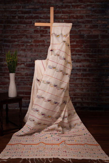 Bolpur – Off White Khesh Cotton Kantha Saree