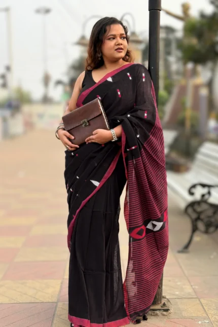 Phulia – Black Modern Pure Khadi Cotton Handloom Saree