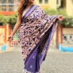 Bolpur – Purple Floral Blended Silk Collage Kantha Saree