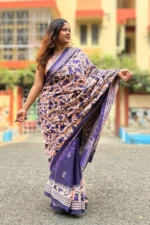 Bolpur – Purple Floral Blended Silk Collage Kantha Saree