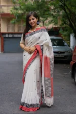 Dhaniakhali – Red and Black Polka Dot Pure Cotton Handloom Saree