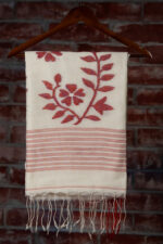 Phulia – Red and White Floral Pure Cotton Handloom Jamdani Saree - Image 2