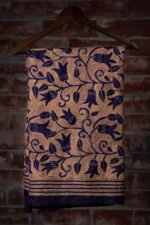 Bolpur – Purple Floral Blended Silk Collage Kantha Saree - Image 3