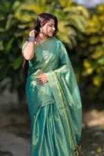 Phulia – Handwoven Apple Green Raga Tissue Silk Saree