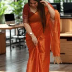 Phulia – Handwoven Burnt Orange Raga Tissue Silk Saree