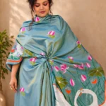 Bolpur – Hand-Stitched Green Swan Motif Nakshi Kantha Saree