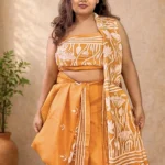 Bolpur – Hand-Stitched Ocher Yellow Lotus Motif Nakshi Kantha Saree