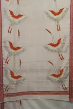 Bolpur – Hand-Stitched Light Pink Stork Motif Nakshi Kantha Saree - Image 3