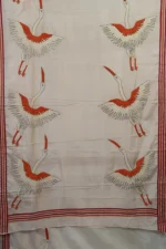 Bolpur – Hand-Stitched Light Pink Stork Motif Nakshi Kantha Saree - Image 3