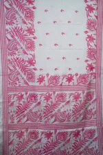 Bolpur – Hand-Stitched White Krishna Flute Motif Nakshi Kantha Saree - Image 4