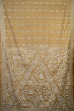 Bolpur – Hand-Stitched Dark Vanilla Floral Motif Nakshi Kantha Saree - Image 3