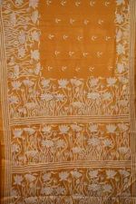 Bolpur – Hand-Stitched Ocher Yellow Lotus Motif Nakshi Kantha Saree - Image 4