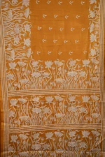 Bolpur – Hand-Stitched Ocher Yellow Lotus Motif Nakshi Kantha Saree - Image 4