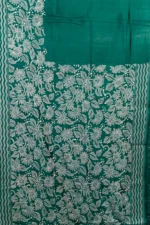 Bolpur – Hand-Stitched Sea Green White Floral Nakshi Kantha Saree - Image 4