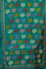 Bolpur – Hand-Stitched Green Maple Leaf Motif Nakshi Kantha Saree - Image 3