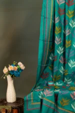 Bolpur – Hand-Stitched Green Maple Leaf Motif Nakshi Kantha Saree