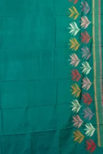 Bolpur – Hand-Stitched Green Maple Leaf Motif Nakshi Kantha Saree - Image 4
