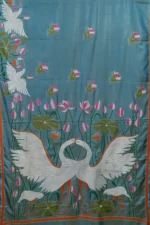 Bolpur – Hand-Stitched Green Swan Motif Nakshi Kantha Saree - Image 2
